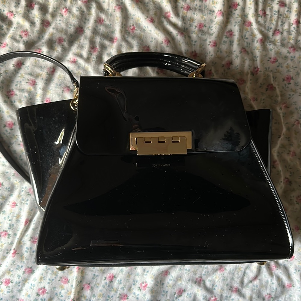 ZAC POSEN Eartha Patent Leather top handle Satchel in black (rare)